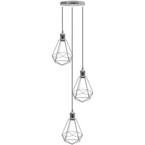 Ledsone 3 Head Round Base Chrome Vintage Industrial E27 Ceiling Hanging Light Cage Ledsone 3 Head Round Base Chrome Vintage Industrial E27 Ceiling Hanging Light Cage