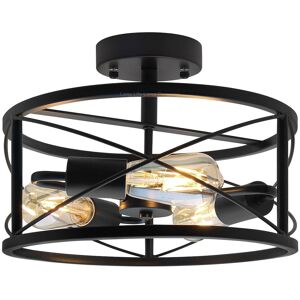 Long Life Lamp Company Black Metal Drum Shade Round Flush Mount Industrial 3 Way Ceiling Light H3023 Long Life Lamp Company Black Metal Drum Shade Round Flush Mount Industrial 3 Way Ceiling Light H3023