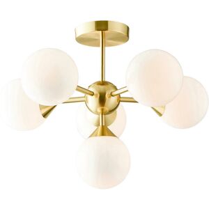Loops Semi Flush Ceiling Light - Satin Brass & White Glass - 6 x 18W G9 Loops Semi Flush Ceiling Light - Satin Brass & White Glass - 6 x 18W G9