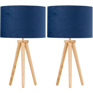 Firstchoicelighting Set Of 2 Modern Light Oak Table Lamp Bedside Lights Wood Tripod Blue Shades Firstchoicelighting Set Of 2 Modern Light Oak Table Lamp Bedside Lights Wood Tripod Blue Shades
