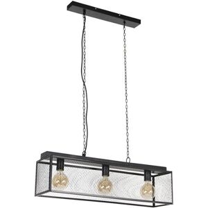 Qazqa Industrial Black 3-Light Pendant Lamp Cage Robusto For Dining Room Qazqa Industrial Black 3-Light Pendant Lamp Cage Robusto For Dining Room