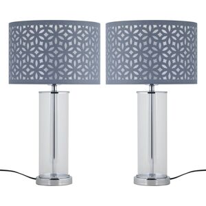 Firstchoicelighting Set Of 2 Modern Chrome & Glass Table Lamp Bedside Lights Grey Cut Out Shades Firstchoicelighting Set Of 2 Modern Chrome & Glass Table Lamp Bedside Lights Grey Cut Out Shades
