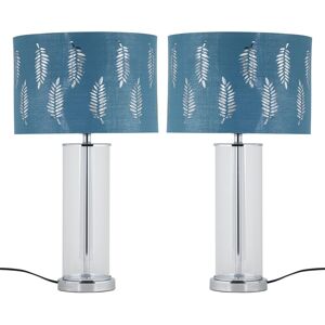 Firstchoicelighting Set Of 2 Modern Chrome & Glass Table Lamp Bedside Lights Teal Fern Shades Firstchoicelighting Set Of 2 Modern Chrome & Glass Table Lamp Bedside Lights Teal Fern Shades