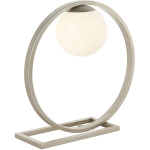 Silver Table Lamp - Opal Glass Shade - Circular Hoop - Indoor Lighting Silver Table Lamp - Opal Glass Shade - Circular Hoop - Indoor Lighting