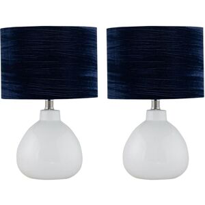 Firstchoicelighting Set Of 2 Modern White Ceramic 43cm Table Lamp Bedside Lights Navy Velvet Shade Firstchoicelighting Set Of 2 Modern White Ceramic 43cm Table Lamp Bedside Lights Navy Velvet Shade