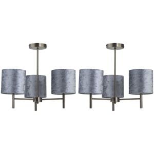 Firstchoicelighting Set Of 2 Modern Antique Brass Ceiling Light Fittings Grey Crushed Velvet Shades Firstchoicelighting Set Of 2 Modern Antique Brass Ceiling Light Fittings Grey Crushed Velvet Shades