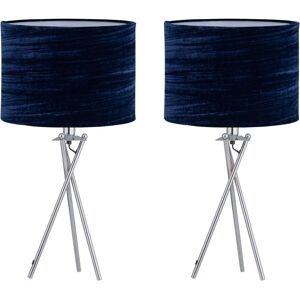 Firstchoicelighting Set Of 2 Tripod 52cm Table Lamp Bedside Lights Navy Blue Crushed Velvet Shades Firstchoicelighting Set Of 2 Tripod 52cm Table Lamp Bedside Lights Navy Blue Crushed Velvet Shades