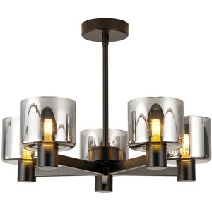 Harper Living 5 Lights Semi Flush Ceiling Lamp With Smoked Glass Shades, Matt Black Harper Living 5 Lights Semi Flush Ceiling Lamp With Smoked Glass Shades, Matt Black
