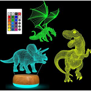 Dinosaur 3d Illusion Lamp, Children'S Night Light With 16 Color Changes And Remo Dinosaur 3d Illusion Lamp, Children'S Night Light With 16 Color Changes And Remo