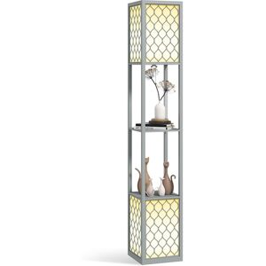 Homcom 2-Light Modern Floor Lamp With Shelves For Living Room, Bedroom, Grey Homcom 2-Light Modern Floor Lamp With Shelves For Living Room, Bedroom, Grey