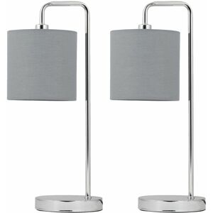 Firstchoicelighting Set Of 2 Modern Chrome Arched 45cm Table Lamps Bedside Lights Grey Fabric Shades Firstchoicelighting Set Of 2 Modern Chrome Arched 45cm Table Lamps Bedside Lights Grey Fabric Shades