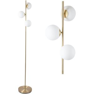Firstchoicelighting Modern Satin Brass Stem Floor Lamp With Opal Globe Glass Shades Firstchoicelighting Modern Satin Brass Stem Floor Lamp With Opal Globe Glass Shades
