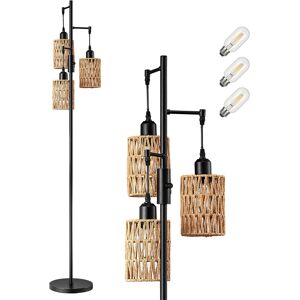 Edishine Industrial Floor Lamp, Boho Dimmable Standing Lamp With Rope Cage Floor Edishine Industrial Floor Lamp, Boho Dimmable Standing Lamp With Rope Cage Floor