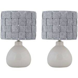Firstchoicelighting Set Of 2 Modern White Ceramic 43cm Table Lamp Bedside Lights Grey Felt Shade Firstchoicelighting Set Of 2 Modern White Ceramic 43cm Table Lamp Bedside Lights Grey Felt Shade
