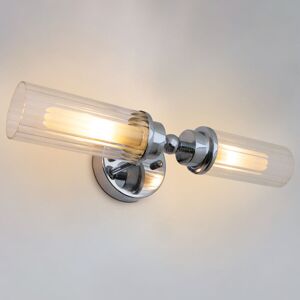 Long Life Lamp Company Ribbed Glass Twin Bathroom Wall Light Polished Chrome Slim Side Ip44 H3137 Long Life Lamp Company Ribbed Glass Twin Bathroom Wall Light Polished Chrome Slim Side Ip44 H3137