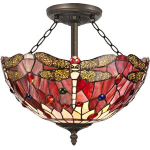 Litecraft Tiffany By Tiff Semi Flush Dragonfly Styled Glass Shaded Ceiling 3 Light - Brass Litecraft Tiffany By Tiff Semi Flush Dragonfly Styled Glass Shaded Ceiling 3 Light - Brass