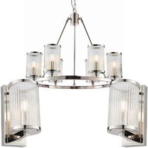 Brand Model Bright Nickel & Ribbed Glass Shade Lighting Set Brand Model Bright Nickel & Ribbed Glass Shade Lighting Set