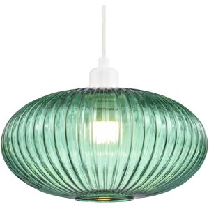 Happy Homewares Modern Designer Emerald Forest Green Line Ribbed Glass Oval Pendant Lamp Shad... Happy Homewares Modern Designer Emerald Forest Green Line Ribbed Glass Oval Pendant Lamp Shad...
