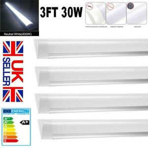 Kartols 4x Led Batten Strip Lights 3ft 4000k Neutral White Garage Basement Office Shed Kartols 4x Led Batten Strip Lights 3ft 4000k Neutral White Garage Basement Office Shed