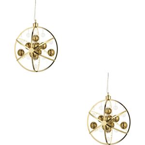Loops 2 Pack Hanging Ceiling Pendant Light - Gold Effect Plate With Clear & Gold Glass Loops 2 Pack Hanging Ceiling Pendant Light - Gold Effect Plate With Clear & Gold Glass