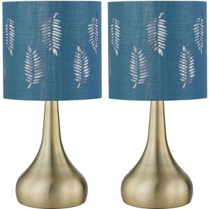 Firstchoicelighting Set Of 2 Antique Brass Touch Table Lamps Bedside Lights Teal Fern Shade Firstchoicelighting Set Of 2 Antique Brass Touch Table Lamps Bedside Lights Teal Fern Shade
