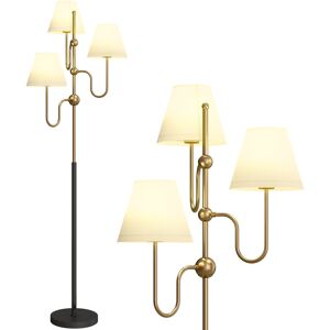 Homcom Floor Lamp Gold Tone Metal & Linen 165cm 3-Light Standing Lamp With Foot Switch Homcom Floor Lamp Gold Tone Metal & Linen 165cm 3-Light Standing Lamp With Foot Switch