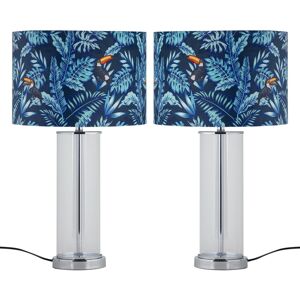 Firstchoicelighting Set Of 2 Modern Chrome & Glass Table Lamp Bedside Lights Toucan Velvet Shades Firstchoicelighting Set Of 2 Modern Chrome & Glass Table Lamp Bedside Lights Toucan Velvet Shades