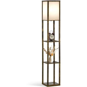 Homcom Floor Lamp Reading Lamp With 3-Tier Storage Shelf For Home Office Brown Homcom Floor Lamp Reading Lamp With 3-Tier Storage Shelf For Home Office Brown