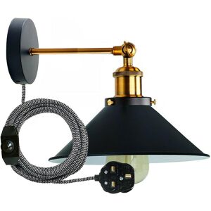 Ledsone Industrial Style Led Wall Light Plug-In Night Light E27 Retro Metal Black Wall S Ledsone Industrial Style Led Wall Light Plug-In Night Light E27 Retro Metal Black Wall S
