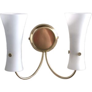 Litecraft Wall Light E14 2 Arm With White Glass Shades - Satin Brass Clearance Litecraft Wall Light E14 2 Arm With White Glass Shades - Satin Brass Clearance