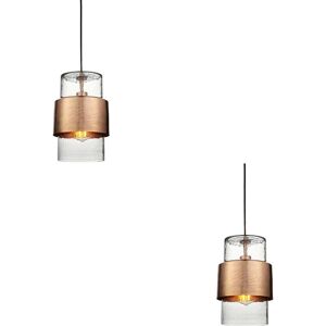 Loops 2 Pack Hanging Ceiling Pendant Light - Hammered Copper Plate & Textured Glass Loops 2 Pack Hanging Ceiling Pendant Light - Hammered Copper Plate & Textured Glass