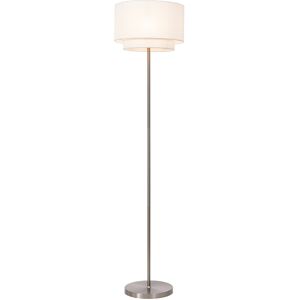 Litecraft Jayne Floor Lamp Base With 2 Tier White Drum Shade - Satin Chrome Litecraft Jayne Floor Lamp Base With 2 Tier White Drum Shade - Satin Chrome