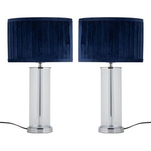 Firstchoicelighting Set Of 2 Modern Chrome & Glass Table Lamp Bedside Lights Navy Blue Pleat Shades Firstchoicelighting Set Of 2 Modern Chrome & Glass Table Lamp Bedside Lights Navy Blue Pleat Shades