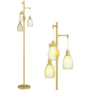 Homcom Gold Industrial 3-Light Floor Lamp - Floor Lamp Homcom Gold Industrial 3-Light Floor Lamp - Floor Lamp
