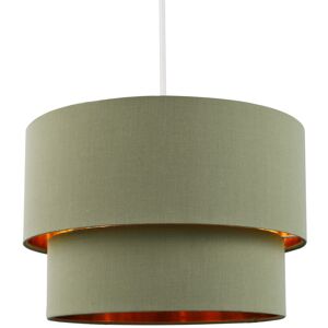 Happy Homewares Modern Olive Green Cotton Double Tier Ceiling Shade With Shiny Copper Inner B... Happy Homewares Modern Olive Green Cotton Double Tier Ceiling Shade With Shiny Copper Inner B...