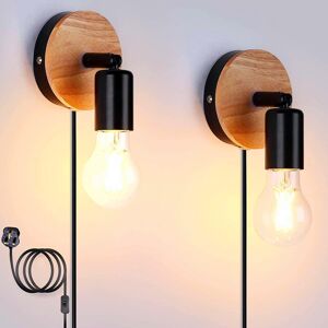 2 Pack Industrial Wall Lights With Plug Indoor Wood Wall Lamp With Switch 360° R 2 Pack Industrial Wall Lights With Plug Indoor Wood Wall Lamp With Switch 360° R