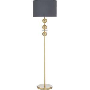 Litecraft Floor Lamp Ball & Disc Base With Grey Drum Shade - Brass Clearance Litecraft Floor Lamp Ball & Disc Base With Grey Drum Shade - Brass Clearance