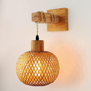 Does Not Apply Retro Indoor Wall Lamp, E27 Vintage Wooden Wall Light With Rattan Lampshade, Cag Does Not Apply Retro Indoor Wall Lamp, E27 Vintage Wooden Wall Light With Rattan Lampshade, Cag