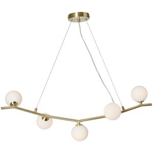 Litecraft Ceiling Pendant Bar 5 Light With Opal Glass Ball Shades - Brass Litecraft Ceiling Pendant Bar 5 Light With Opal Glass Ball Shades - Brass