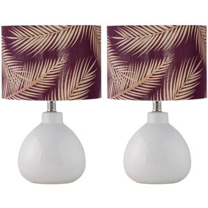 Firstchoicelighting Set Of 2 Modern White Ceramic 43cm Table Lamp Bedside Light Burgundy Leaf Shade Firstchoicelighting Set Of 2 Modern White Ceramic 43cm Table Lamp Bedside Light Burgundy Leaf Shade