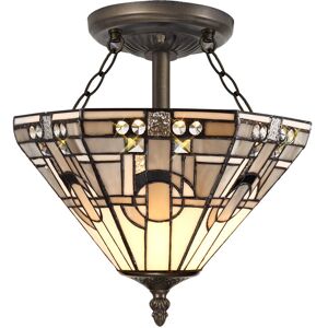 Litecraft Tiffany By Tiff Semi Flush 31cm Art Deco Shaded Ceiling 2 Light - Antique Brass Litecraft Tiffany By Tiff Semi Flush 31cm Art Deco Shaded Ceiling 2 Light - Antique Brass