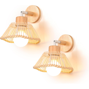 Does Not Apply Pack Of 2 Wall Lights, Indoor Retro Lamp Made Of Wood And Bamboo, Creative Desig Does Not Apply Pack Of 2 Wall Lights, Indoor Retro Lamp Made Of Wood And Bamboo, Creative Desig