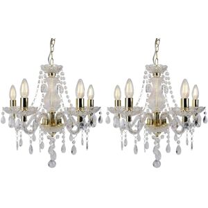 Firstchoicelighting Set Of 2 Modern Classic Clear Gold Marie Therese 5 Light Pendant Chandelier Firstchoicelighting Set Of 2 Modern Classic Clear Gold Marie Therese 5 Light Pendant Chandelier