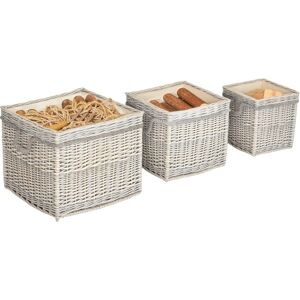 Outsunny Set Of 3 Wicker Log Basket With Liner And Rope Handles, Beige Outsunny Set Of 3 Wicker Log Basket With Liner And Rope Handles, Beige