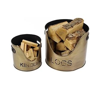 Slemcka Traditional Antique Brass Effect Steel Log Basket Fireplace Wood Holder Slemcka Traditional Antique Brass Effect Steel Log Basket Fireplace Wood Holder