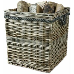 Antique Wash Square Wicker Log Basket Hessian Lined Woven Storage Rope Handles Antique Wash Square Wicker Log Basket Hessian Lined Woven Storage Rope Handles