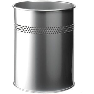 Durable Round Metal Perforated Waste Bin Scratch Resistant Steel 15l Silver Durable Round Metal Perforated Waste Bin Scratch Resistant Steel 15l Silver