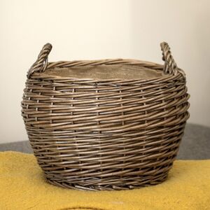 Darthome Antique Wash Belly Wicker Log Basket Hessian Lined Willow Fireplace Wood Storage Darthome Antique Wash Belly Wicker Log Basket Hessian Lined Willow Fireplace Wood Storage