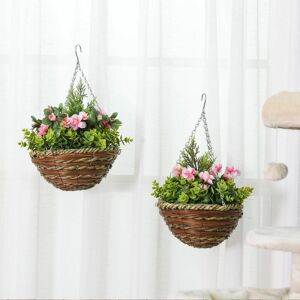 Outsunny 2 Pcs Artificial Lisianthus Flower Hanging Planter Basket Home Garden Outsunny 2 Pcs Artificial Lisianthus Flower Hanging Planter Basket Home Garden