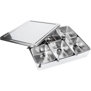 6‑grid Stainless Steel Seasoning Box Jar Storage Container Set With Spoons Kitch 6‑grid Stainless Steel Seasoning Box Jar Storage Container Set With Spoons Kitch